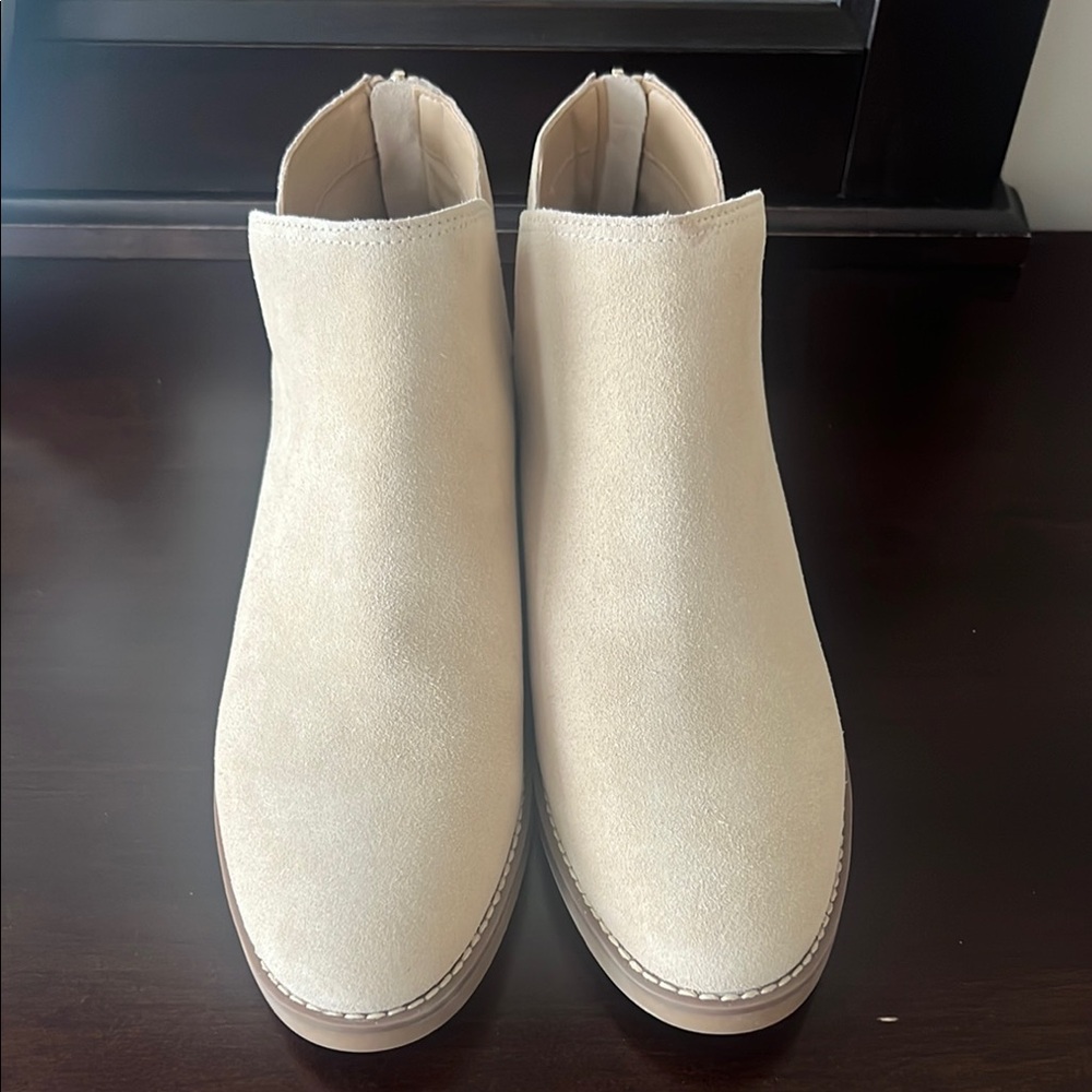Lands End Cream Suede Ankle Boots
